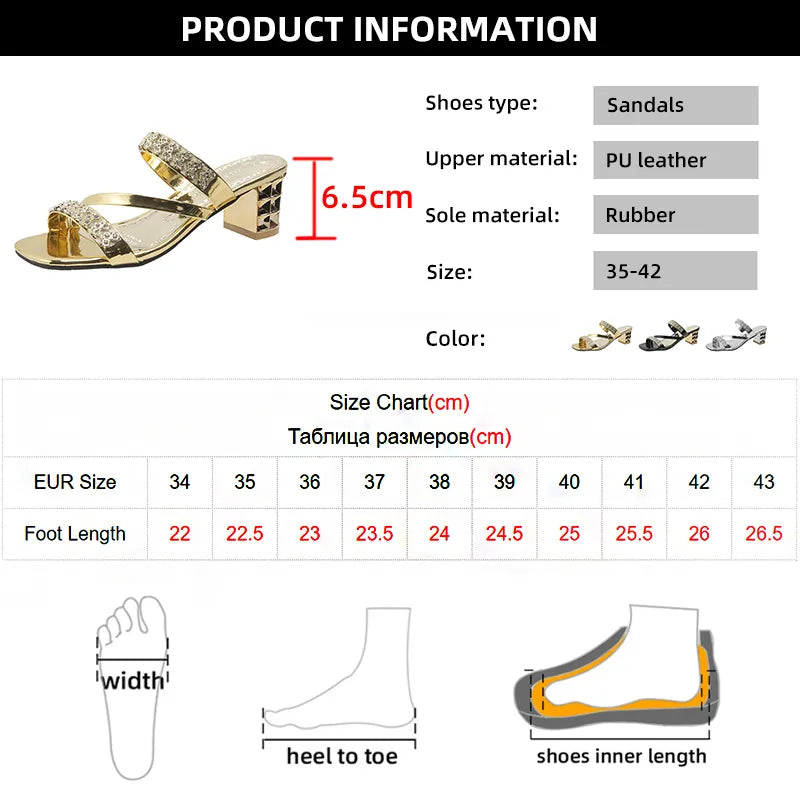 Gominglo - Summer Shiny Gold Silver Sandals Crystal High Heels