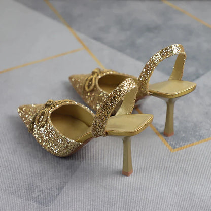 Gominglo- Sequined Slingback Stilettos
