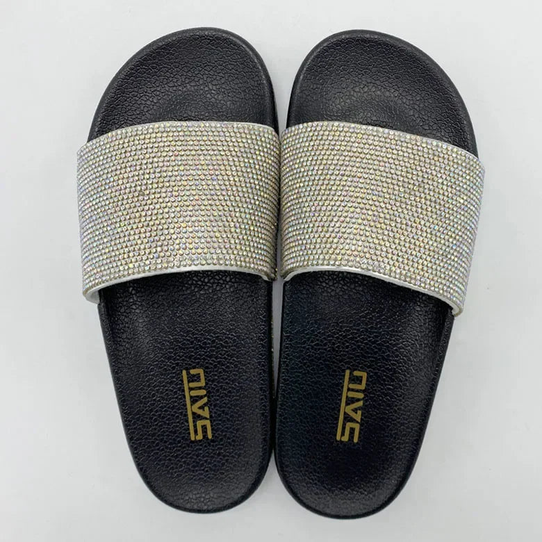 Gominglo - Bling Rhinestone Slides Fashionable Flat Sandals for Women's Summer Style