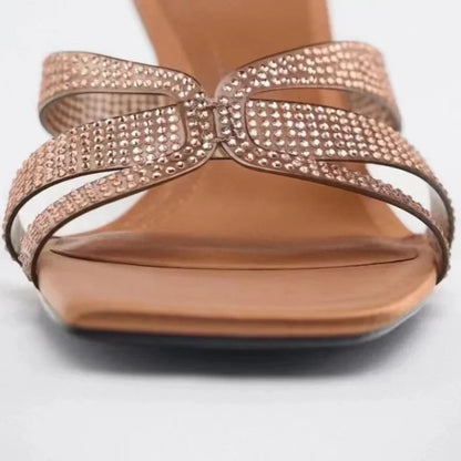 Gominglo- Designer High Heeled Sandals with Square Head