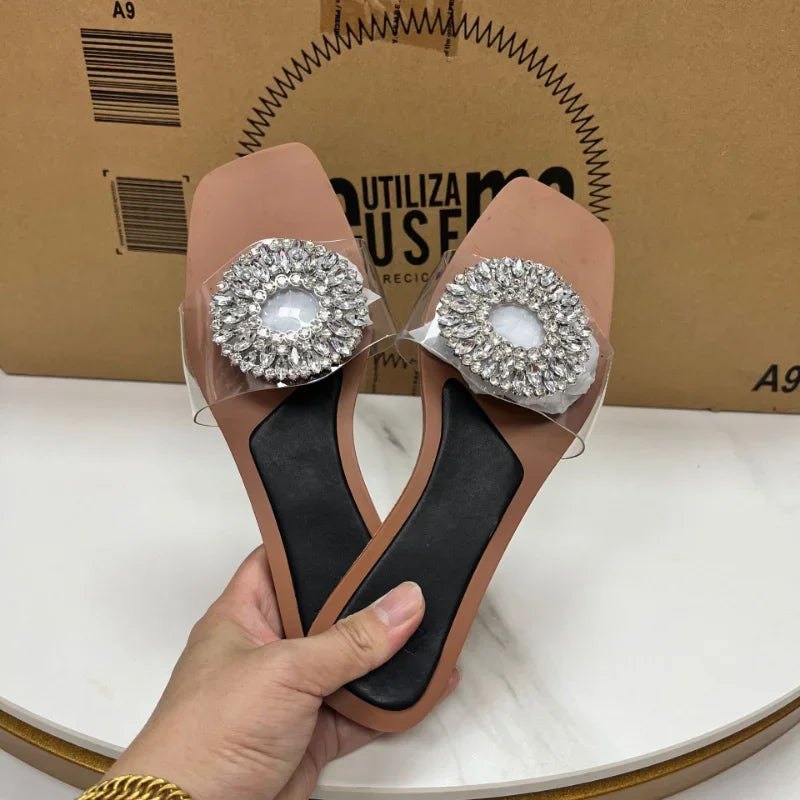 Gominglo- Diamond Chic Summer Flat Sandals for Luxe Beach Party Style