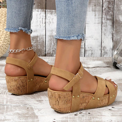 Gominglo - Summer Stylish Gladiator Wedge Sandals, Thick Non-Slip Platform