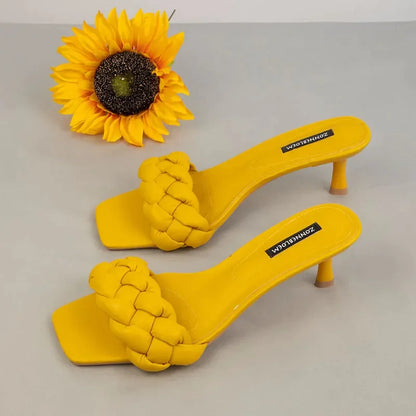 Gominglo- Solid Design Heel Sandals with Thin Heels