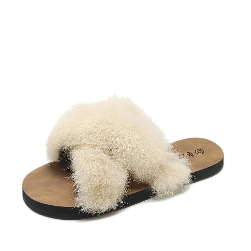 Gominglo- Fashion Fur Slides for Women