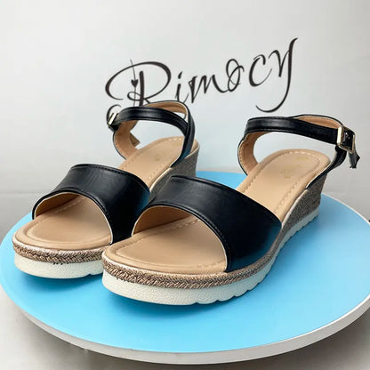 Gominglo - New look Women's Lightweight Black PU Leather Wedge Sandals
