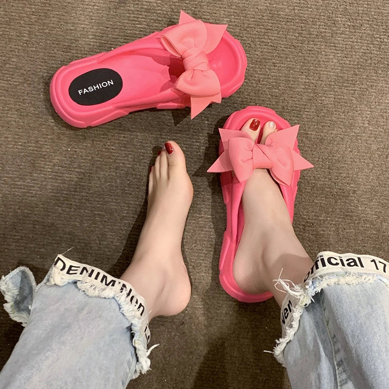 Gominglo - Bowknot Platform Wedge Slippers