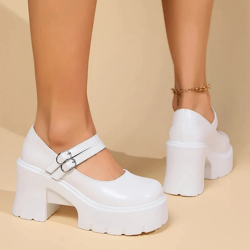 Gominglo - Super High Heels Mary Jane Shoes for Women White Patent Leather