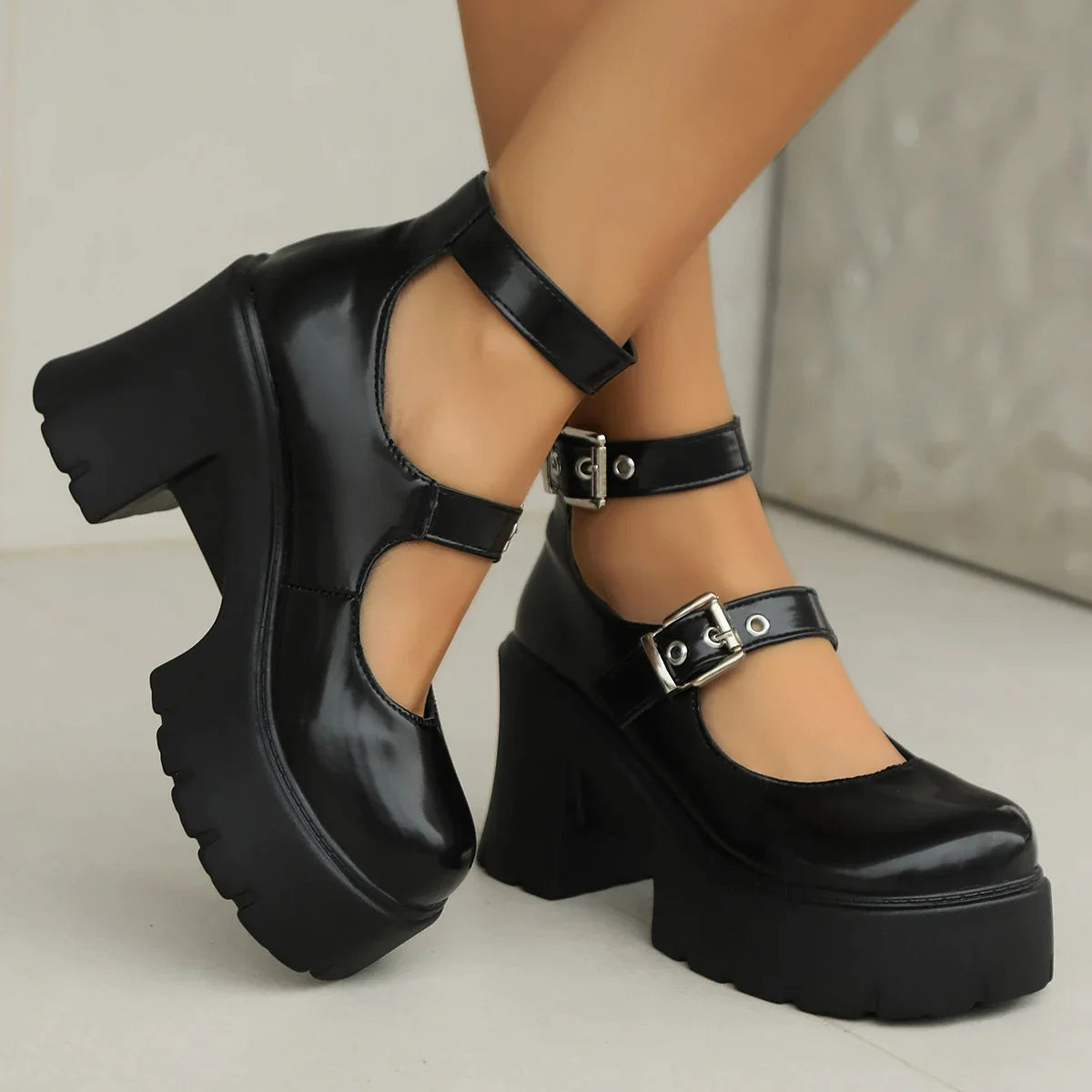 Gominglo - Gothic Chunky Platform Pumps for Women Super High Heels Ankle Strap