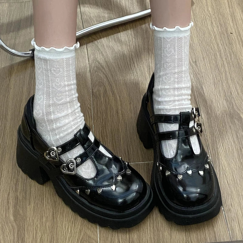 Gominglo - Gothic T-Strap Platform Mary Jane Shoes for Women Patent Leather