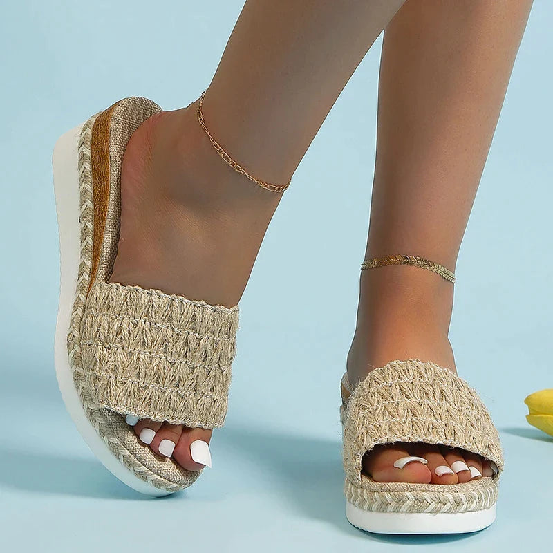 Gominglo - Women's  Espadrilles Weaving Wedge Slippers