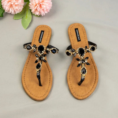 Gominglo- Rhinestone Flower Flip-flops, Perfect for Summer Parties