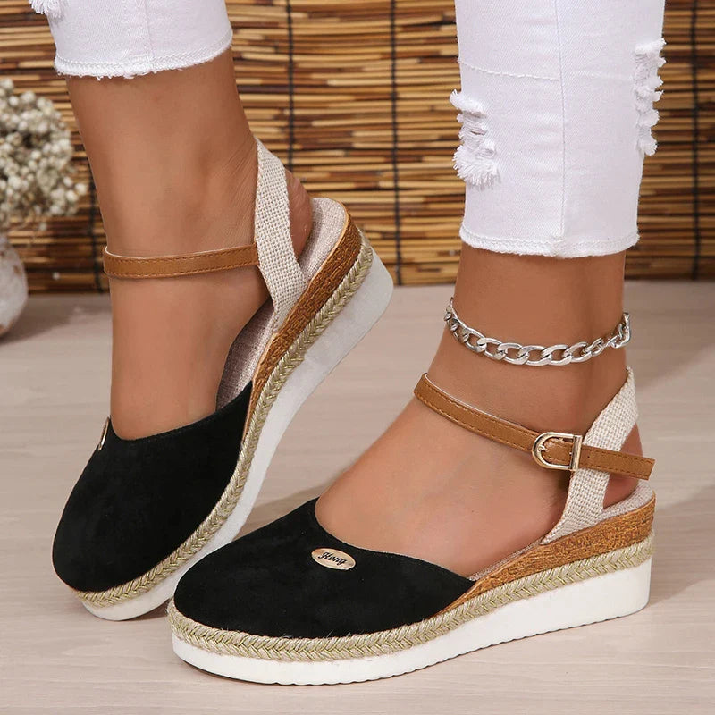 Gominglo - Chic Summer Wedge Sandals Closed Toe Gladiator Style