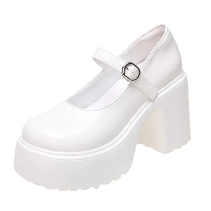 Gominglo - Fashion White Platform Pumps for Women upper High Heels with Buckle Strap