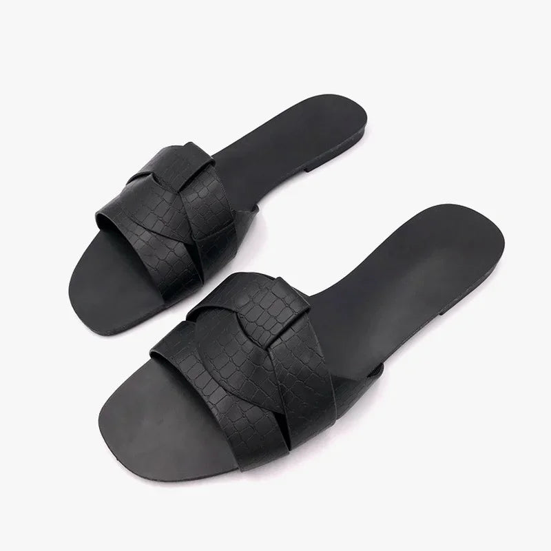 Gominglo- Fashionable PU Leather Beach Slides for Women