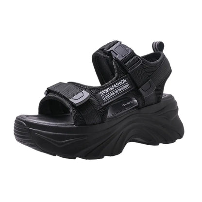 Gominglo - Summer Women's Black Chunky Platform Sandals, Fashionable & Non-Slip