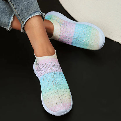 Gominglo - Casual Mix Color Crystal Knitting Sneakers