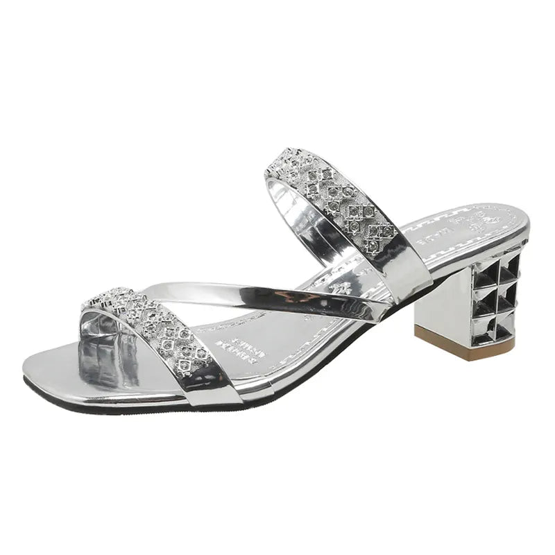Gominglo - Summer Shiny Gold Silver Sandals Crystal High Heels