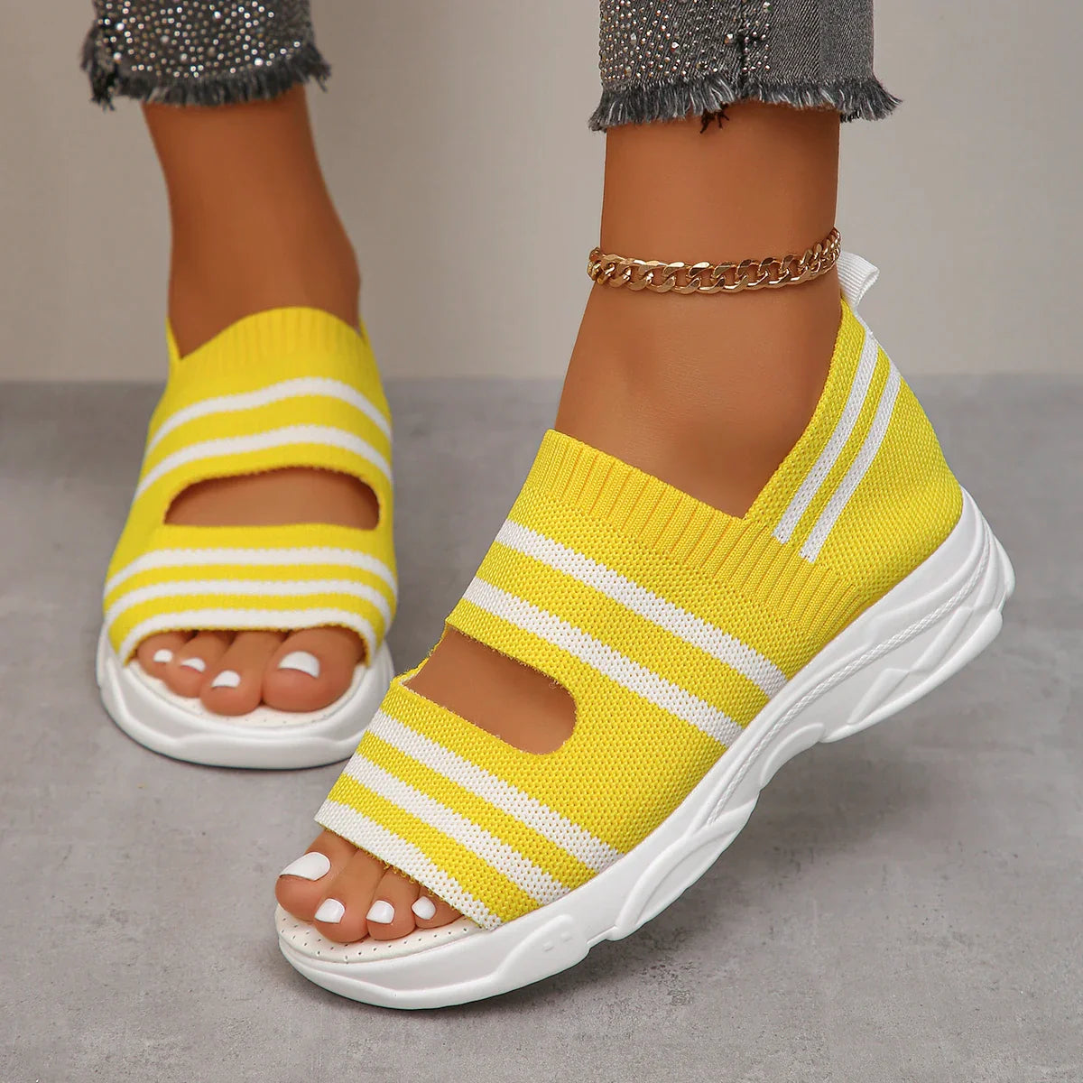 Gominglo - Summer Women's Striped Knitted Platform Sandals
