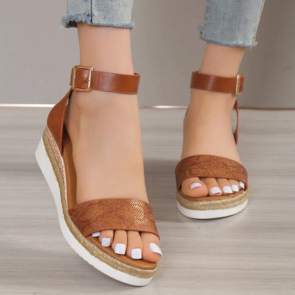 Gominglo - Summer Women's High Heel Open Toe Ankle Strap Wedge Sandals