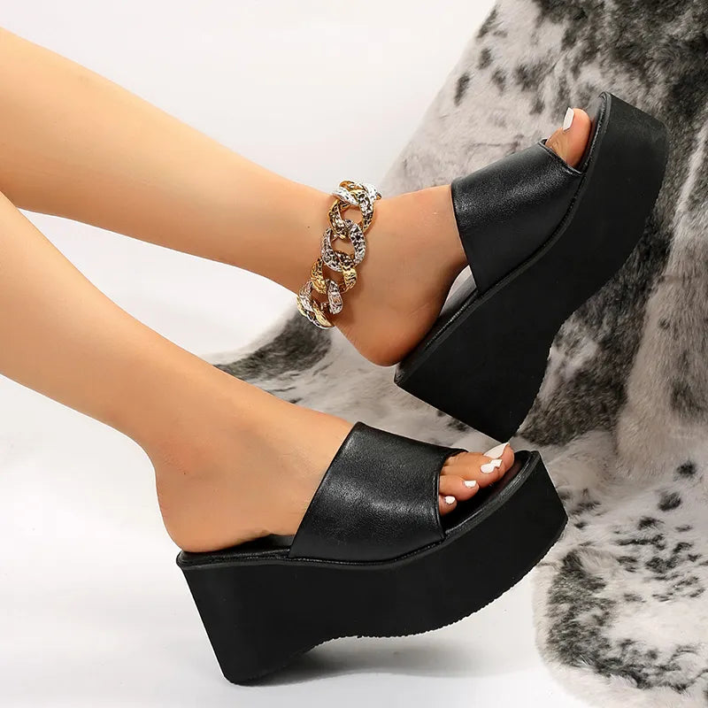 Gominglo - Rimocy Chunky Platform Sandals Black PU Leather