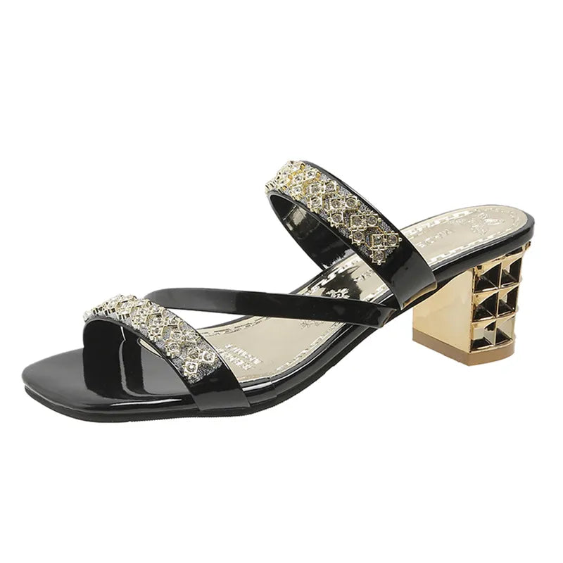 Gominglo - Summer Shiny Gold Silver Sandals Crystal High Heels