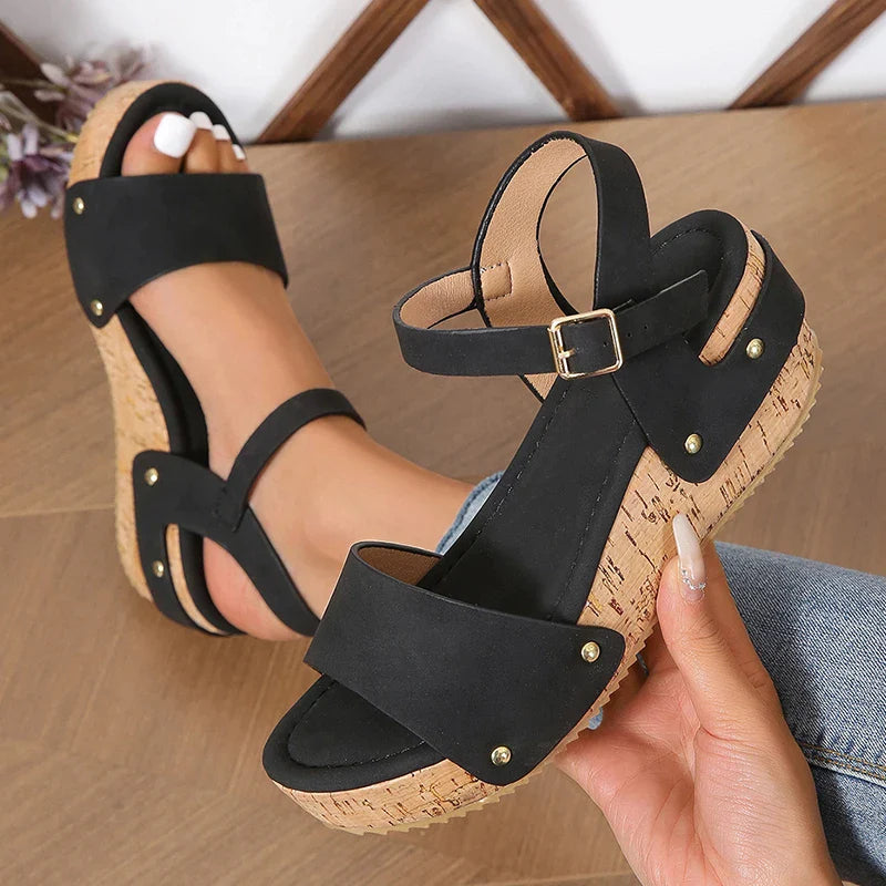 Gominglo - Summer Women's Thick Sole Wedge Heel Sandals, Chunky Platform with Ankle Strap