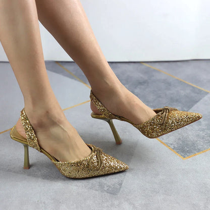 Gominglo- Sequined Slingback Stilettos