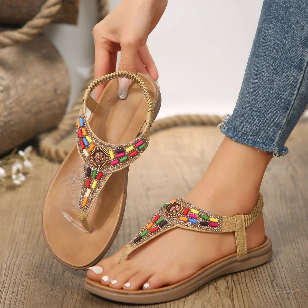 Gominglo - Summer Crystal Bohemian Flat Heel Sandals