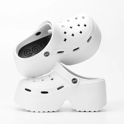 Gominglo - New Chunky Platform Sandals Black & White Wedge Heel Slippers