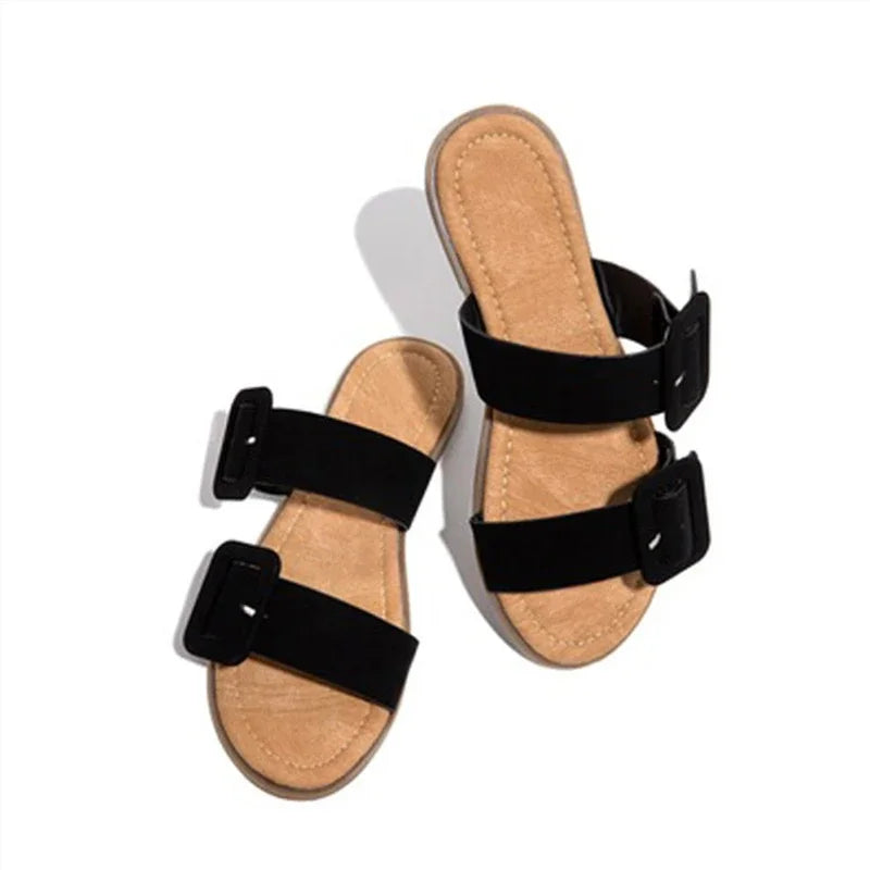Gominglo - Square Sandals Casual Open Toe Slides for Women with Belt Buckle
