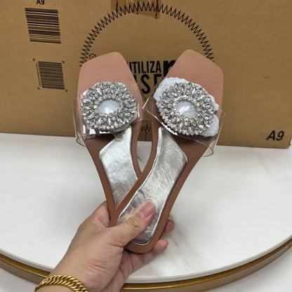 Gominglo- Diamond Chic Summer Flat Sandals for Luxe Beach Party Style