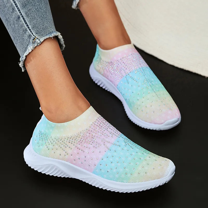 Gominglo - Casual Mix Color Crystal Knitting Sneakers