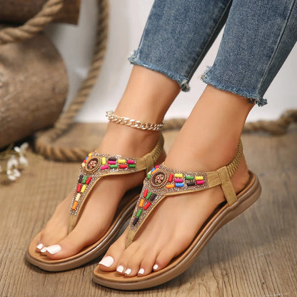 Gominglo - Summer Crystal Bohemian Flat Heel Sandals