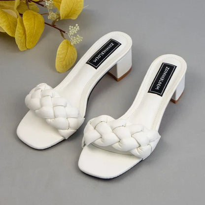 Gominglo- Square Heel Slides Summer Fashion Comfort