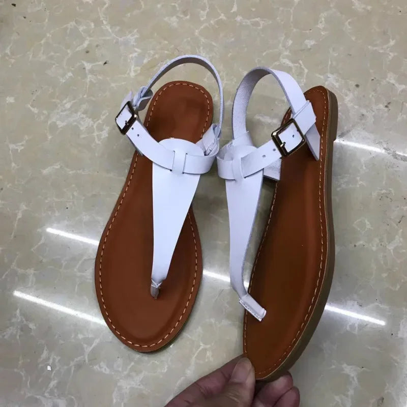 Gominglo- Fashionable Flat Heel Roman Sandals with Clip Toe