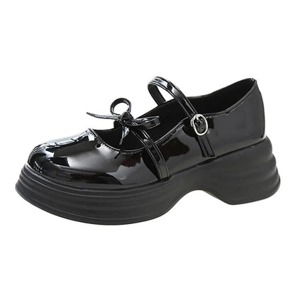 Gominglo -  Black Chunky Platform Mary Jane Patent Leather Pumps