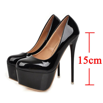 Gominglo - Allure in Black New Women's Patent Leather Super High Heels