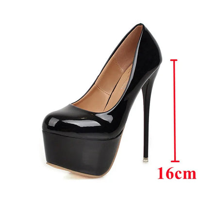 Gominglo - Allure in Black New Women's Patent Leather Super High Heels