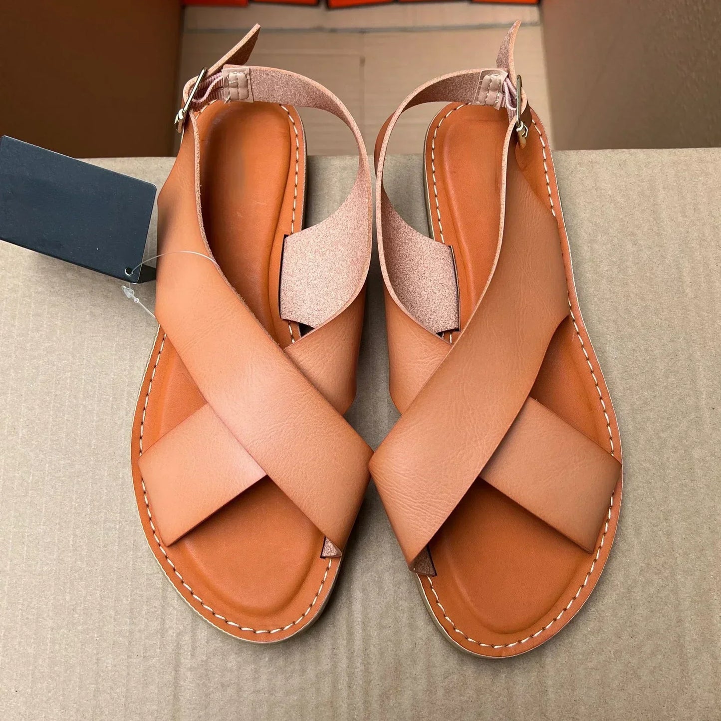 Gominglo - Summer Sandals Buckle Strap Flats, Solid Peep Toe Design