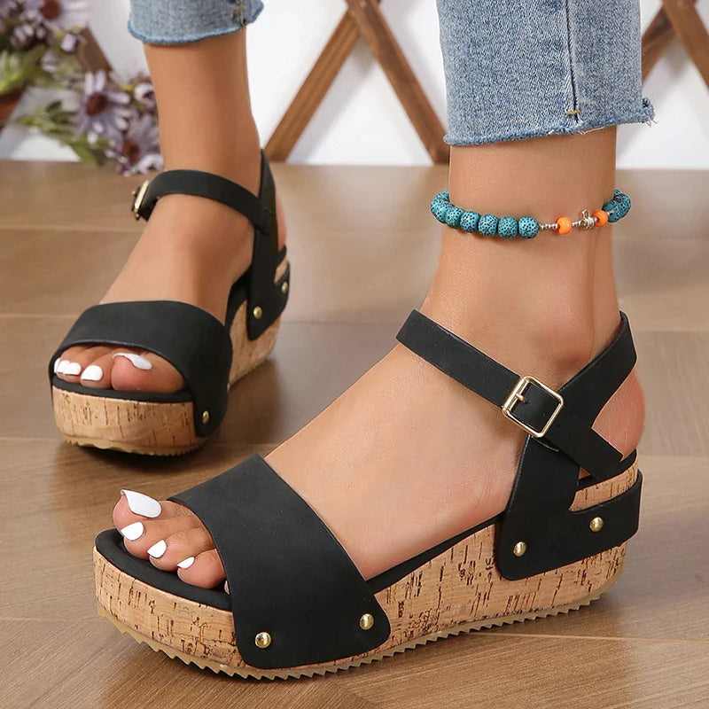 Gominglo - Summer Women's Thick Sole Wedge Heel Sandals, Chunky Platform with Ankle Strap